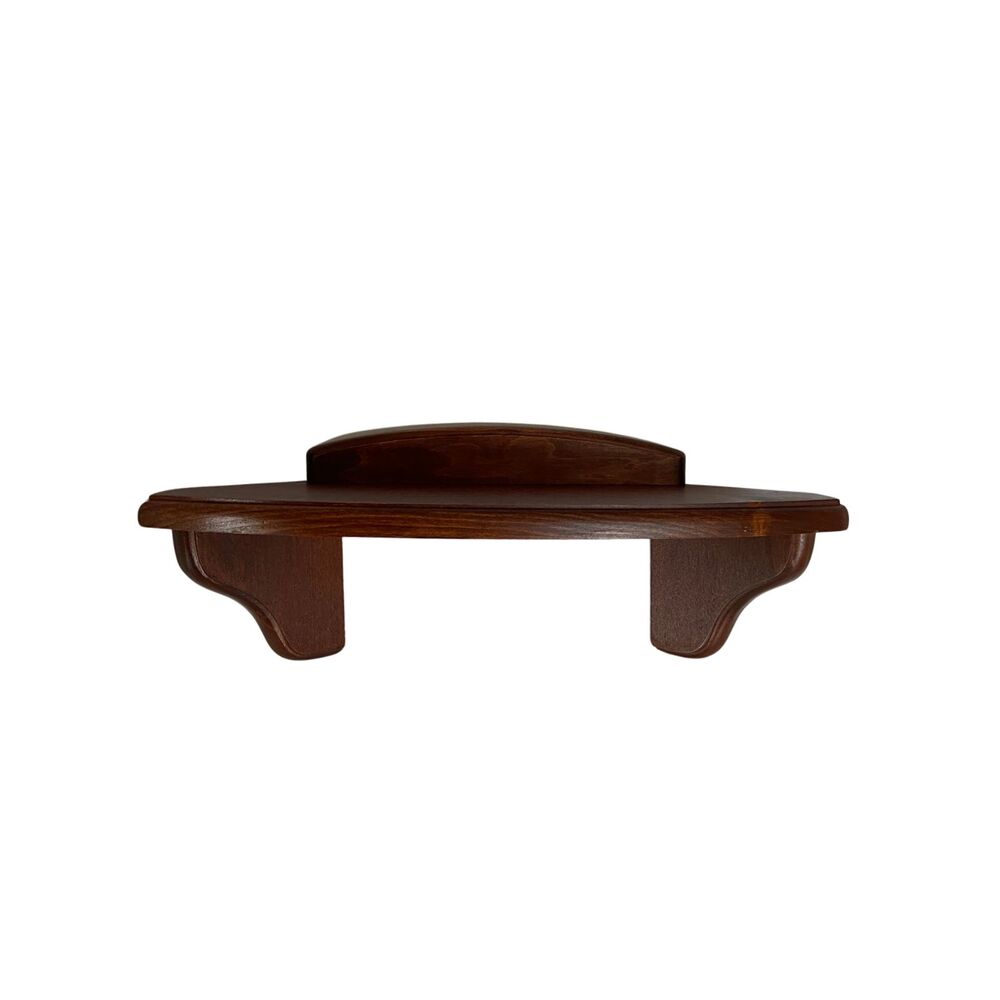 VTG HOMCO Wood Wall Shelf Curved Corner Farmhouse Dark Stain 16”